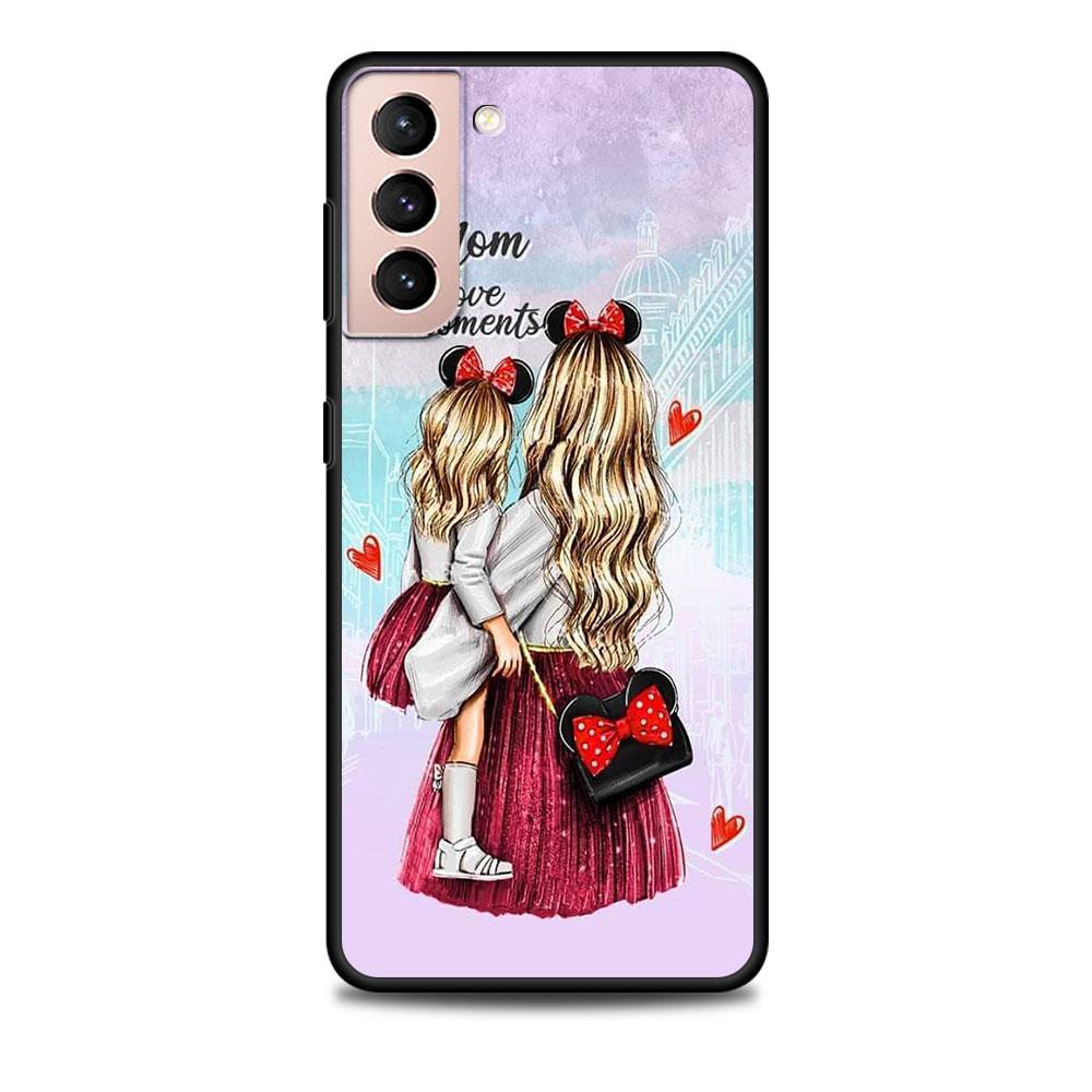 Мама и Девочка Мальчик Черный Чехол для Samsung Galaxy S23 S22 Ultra Чехлы S21 S20 FE S10 S9 S8 Plus S10e S7 Силиконовый Чехол для Телефона