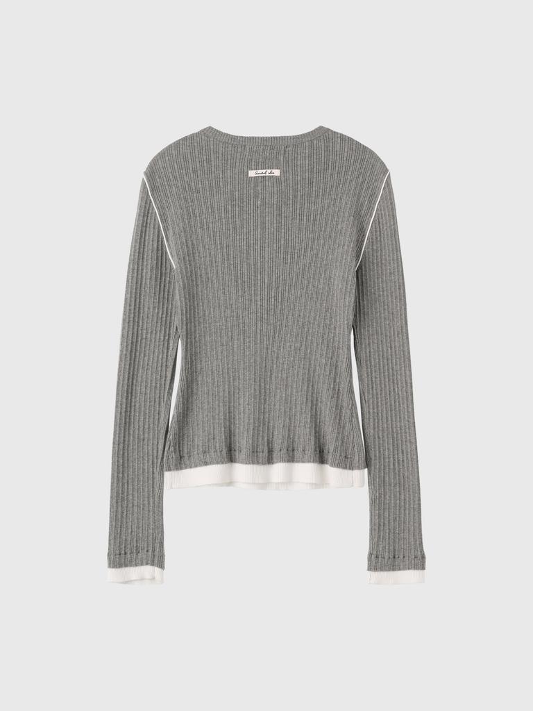 GENERALIDEA Henley Neck Layered Knit Pullover [Grey] / Gf1Lkp507
