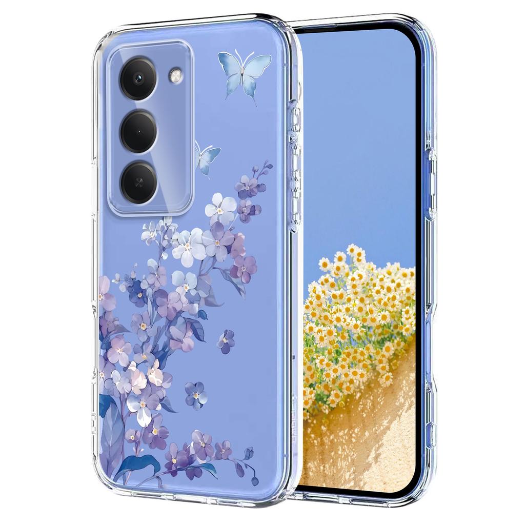 Для Xiaomi Redmi 15 5G (США) (171 мм)/Xiaomi Redmi 15 4G (США) (171 мм) Чехол Бабочка Цветочный Узор Печать ТПУ Задняя Крышка для Телефона