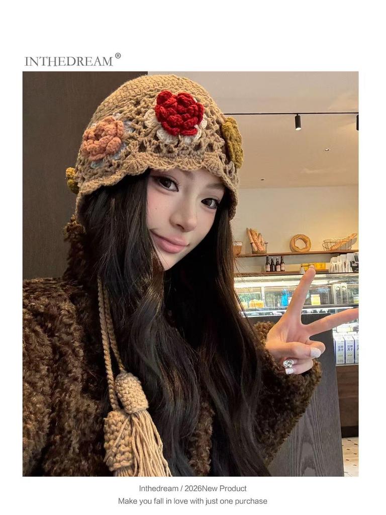 Этнический стиль Ретро Вязаная Шерстяная Шапка Бини с Кисточками