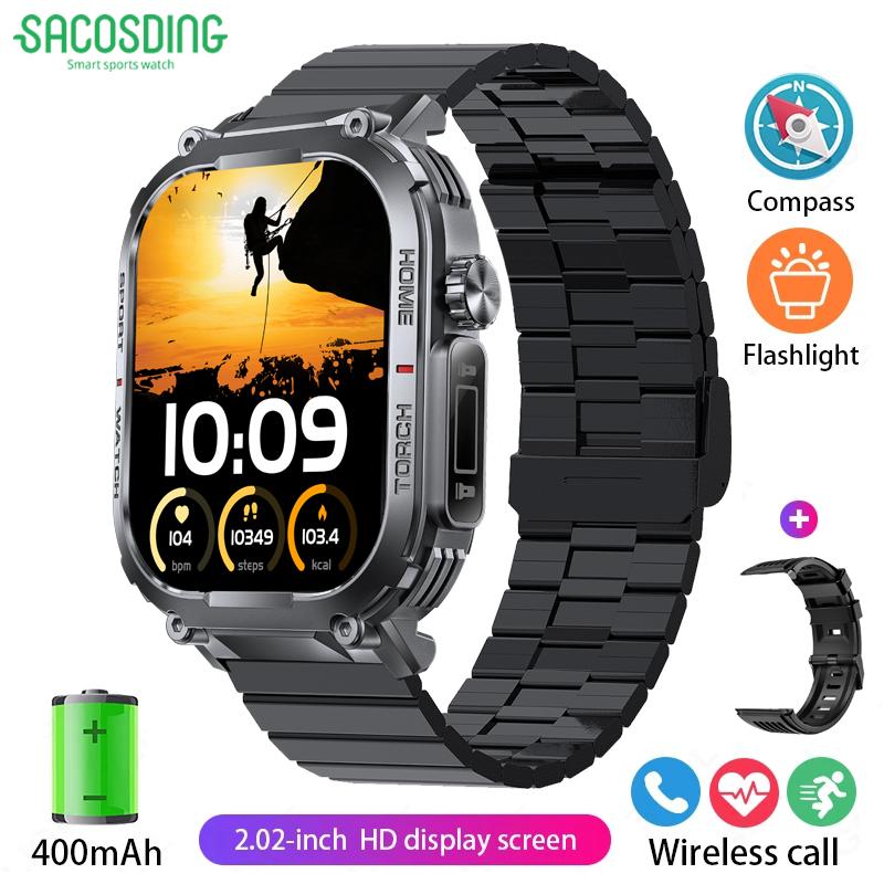 SACOSDING Compass Smart Watch Men 3ATM Waterproof 2.02" With Compass LED Flashlight Outdoor Sports Fitness Tracking Heart RateSmartwatch