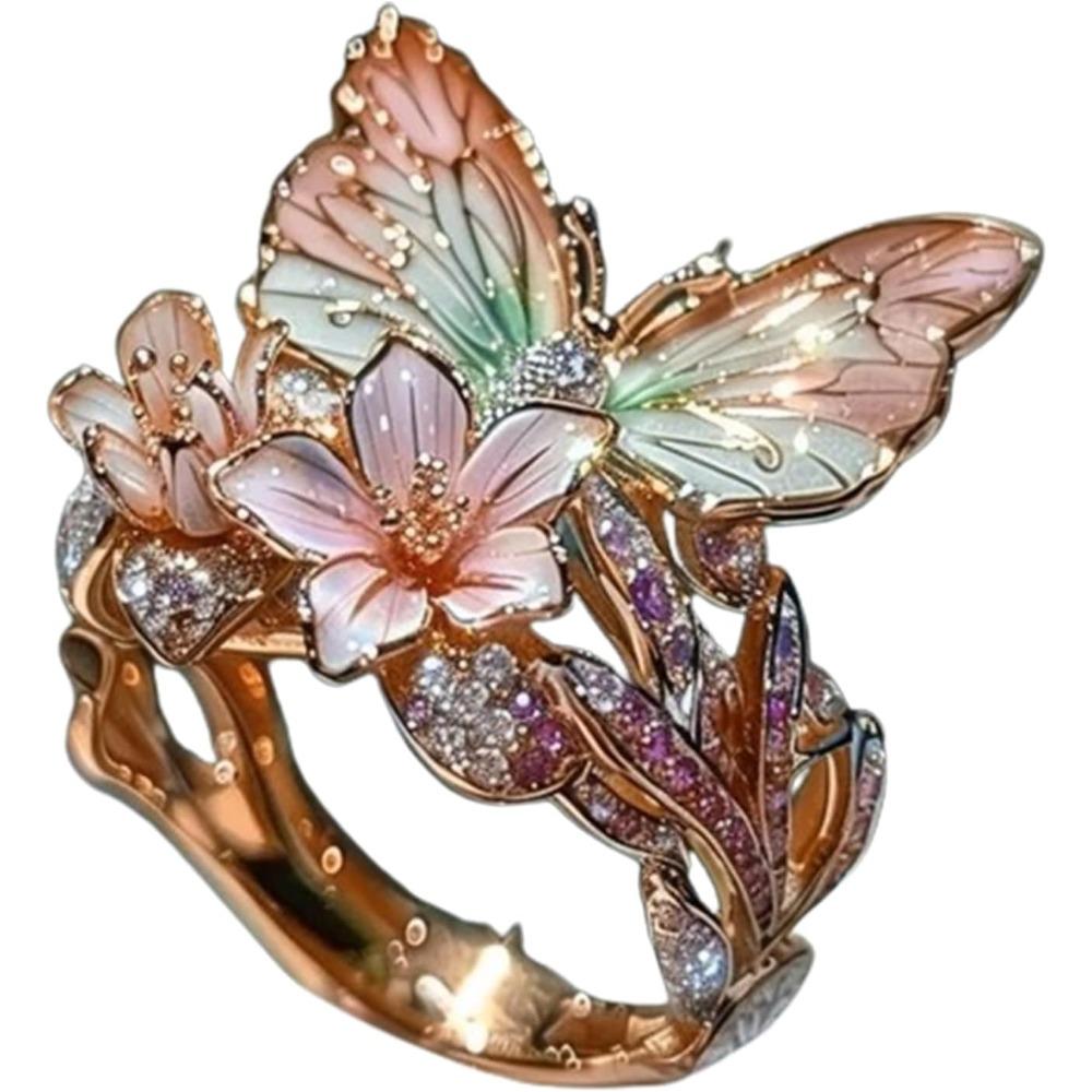 Size Can Be Changed At Will,Butterfly Flower Ring,Cute Butterflies Butterfly Gifts Flower Rings for Women