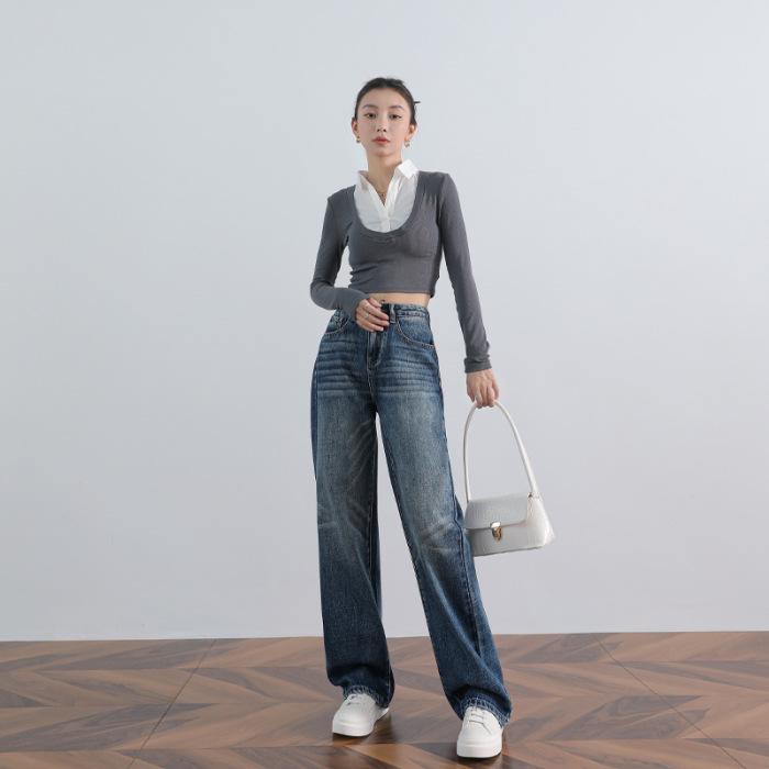 Женские широкие брюки-капри в корейском стиле: Синий узор «Мультифейерверк», осень/зима