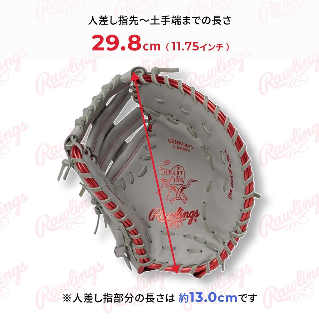 Rawlings Бейсбольная перчатка HOH® CLOUD METAL GR5FHCM53 для первого броска, мягкая, основа, серая/алая, 11,75 дюйма, для левой руки