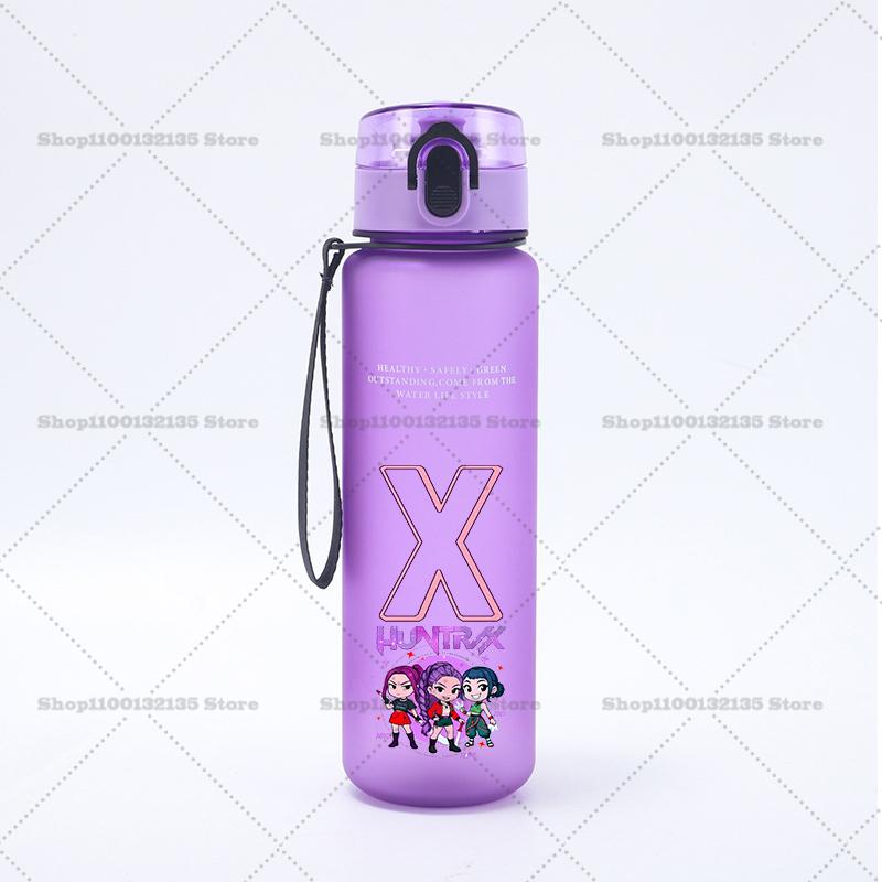 650ml KPop Demon Hunters Sports Water Bottle Boy Motivational Leak Proof Portable Reusable Cups Outdoor Travel Gym Jugs Gift