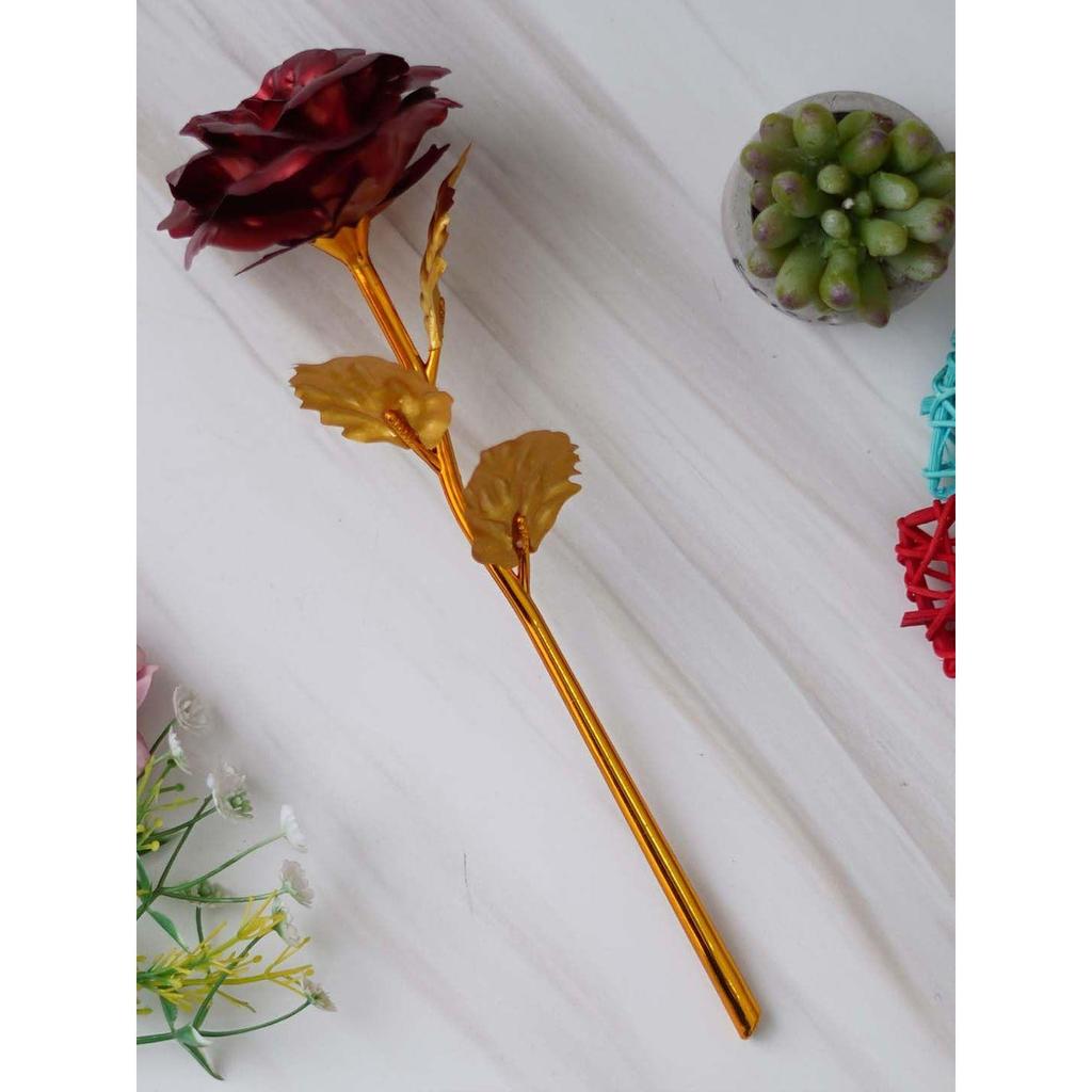 Golden Red Rose Flower Showpiece | Rose Day Valentine Gift for Girlfriend Boyfriend Husband Wife Her Him | Valentine Day Decoration Items