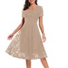 Ladies Solid Color V-neck Mid-length Lace Swing Dress