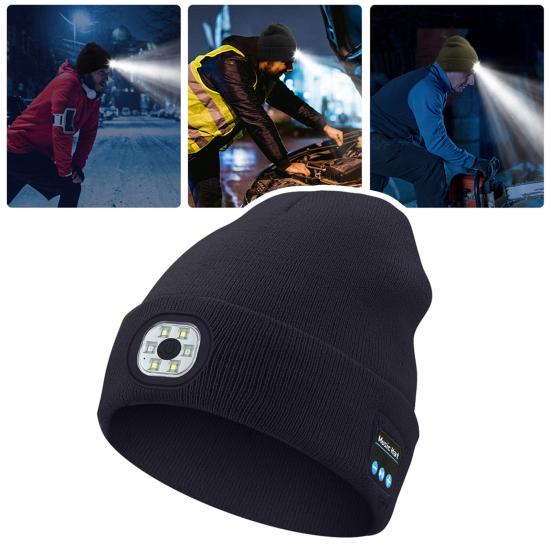 Bluetooth-compatible LED Hat Winter Warm Cap Knitted Elastic Soft Fabric Rechargeable High Brightness Illumination Wireless Music LED