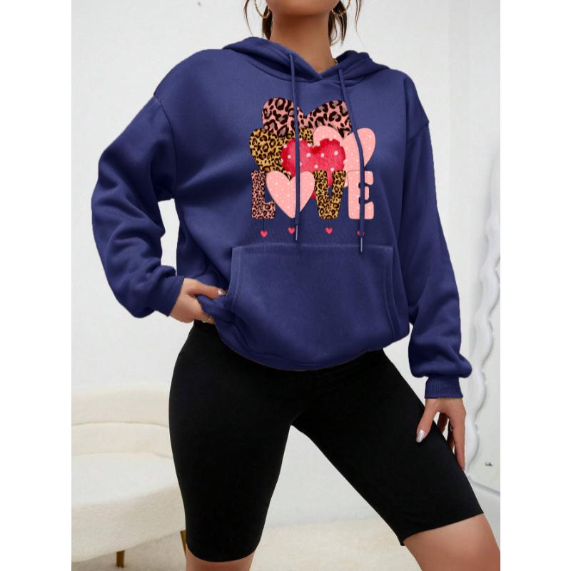 Леопардовый принт Любовь Креативное сочетание Дизайн Женская уличная одежда Индивидуальность Флисовая толстовка с капюшоном Креативность Модная одежда Новый пуловер