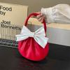 Sweet Contrasting Women's Bag New Pleated Bow Bag Versatile Fashionable Portable