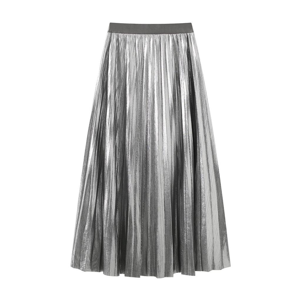 2026 Spring Elegant High-Waisted A-Line Pleated Midi Skirt for Women