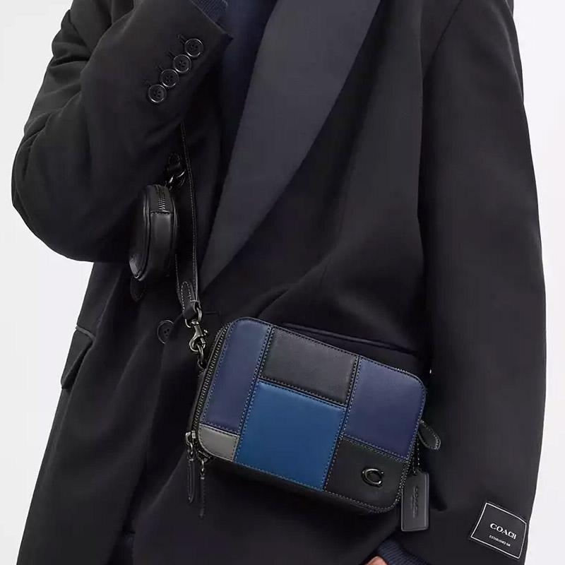 Coach Charter 19 Zipper Closure Detachable Round Bag Smooth Leather Shoulder Crossbody Bag Small Women bags Black Blue CW672-BLC