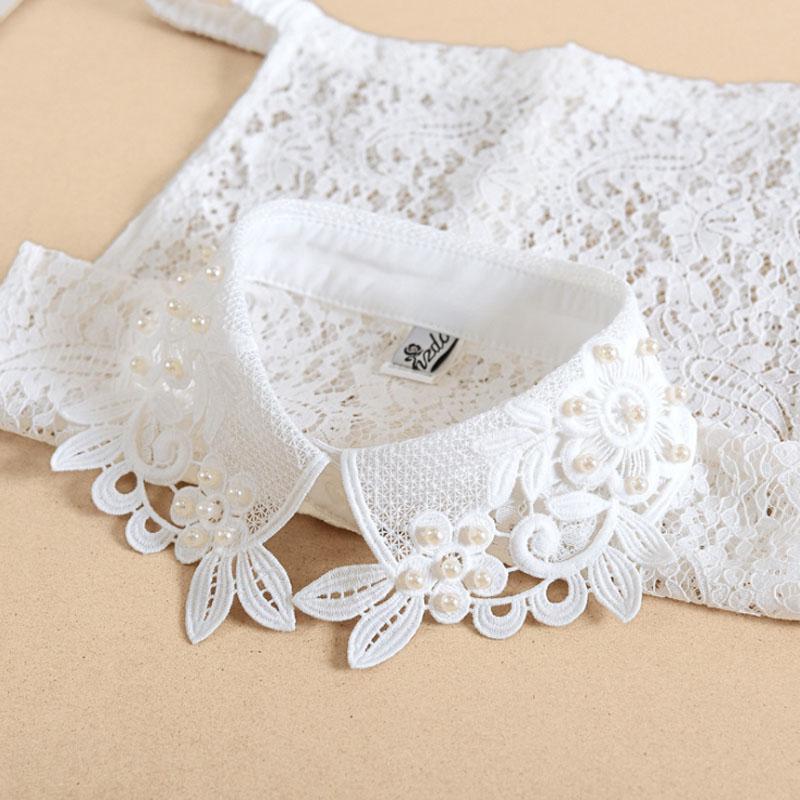 Elegant Lace Collars For Women Shirt Fake False Collar With Beads White Detachable Collar For Women Half Shirt Col Nep Kraagie