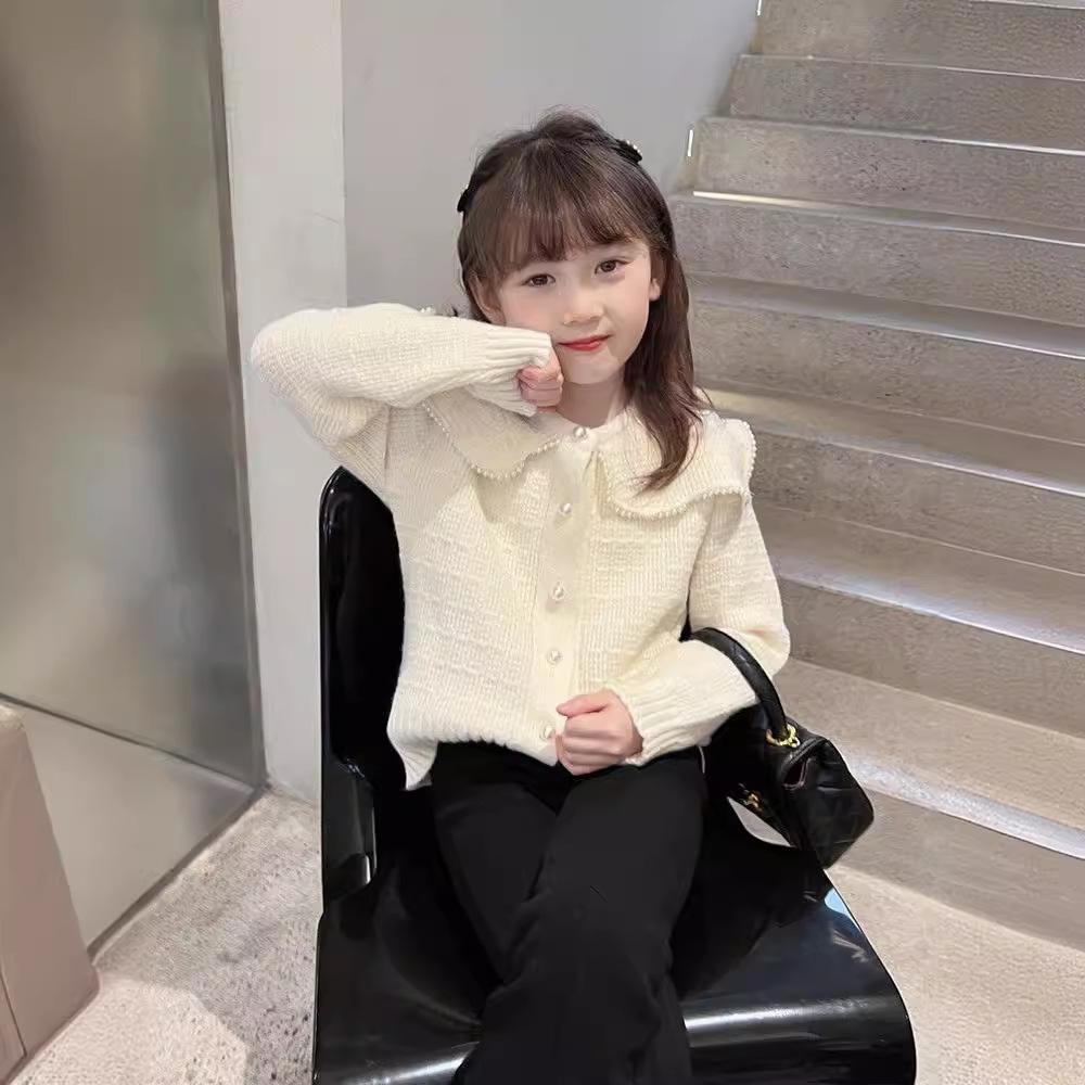 Модный кардиган для девочек, вязаный весенний детский повседневный свитер, пальто