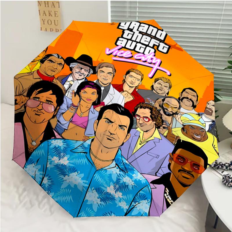 Автоматический зонт с принтом Grand Theft Auto, 8 спиц, железный каркас, пластиковая ручка, подходит для путешествий на открытом воздухе и на каждый день, идеальный подарок