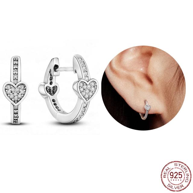 Серьги из стерлингового серебра 925 пробы, настоящее большое сердце, циркон, круглые серьги-кольца для женщин, модные серебряные серьги, ювелирные изделия, подарок