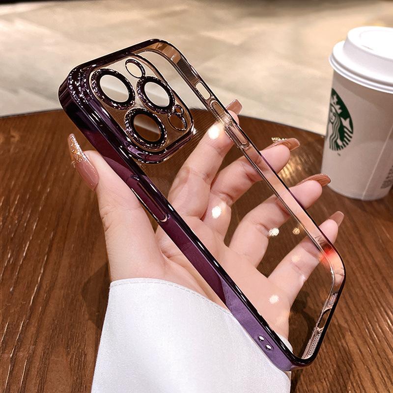 Подходит для чехлов Apple 16, Гальванизированный с плёнкой для линз, Прозрачный чехол для iPhone 15 Pro Max, Полная защита 13/14, Простой и лёгкий