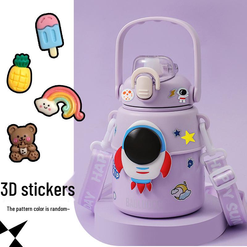 Изолированная бутылка для воды «Астронавт» для детей - Нержавеющая сталь 316, Большая вместимость с соломинкой