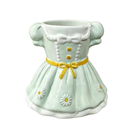 Bow Dress Pencil Cup, Ceramic Desk Organizer, Cute Makeup Brush Holder for Girls Room, Office Gift for Women