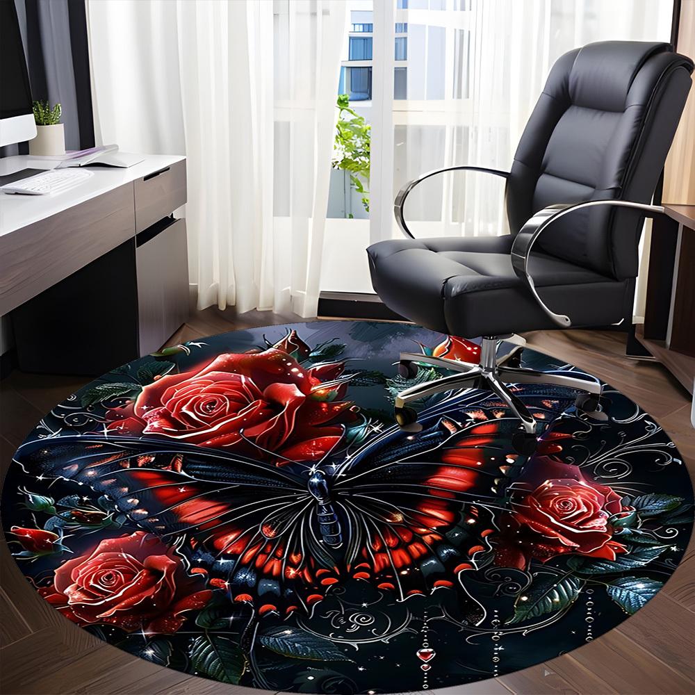 1pc Butterfly Roses Print Chair Carpet for Office Machine Washable Rug for Office, Good Gift for Family or Friends yy251225232