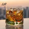 National Trend Aesthetic Glass Spinning Whiskey Glass Fish Lotus Relief Faux Crystal Rotating Tumbler for Liquor Gift Men Women Lead Free Glassware