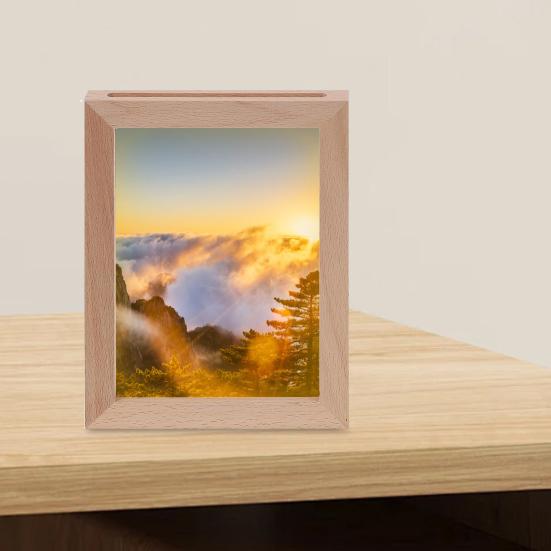 Light-up Photo Frame LED Glowing Picture Stand Lighted Wooden Picture Frame Desk Light for Home Bedroom Living Room Decor