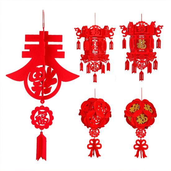 DIY Red Lantern Chinese New Year Hanging Lantern Self-Assembly Good Luck Traditional Lantern for Spring Festival Party