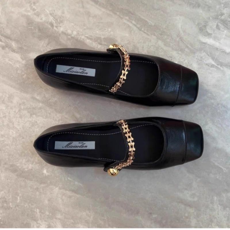 Туфли Мэри Джейн с цепочкой, женские туфли с квадратным носком, весенние туфли с неглубокими носами, новые модные туфли 2024 года для вечеринок, повседневные женские элегантные уютные туфли Zapatillas