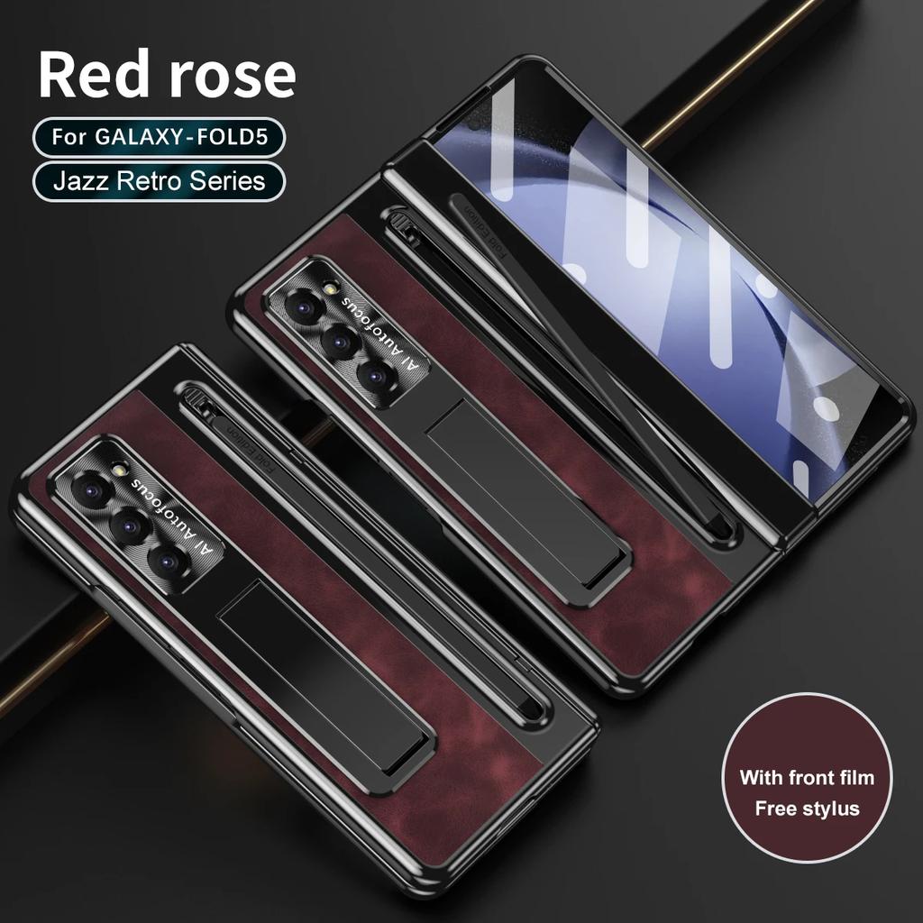 С сенсорной ручкой для Samsung Galaxy Z Fold 6 5 4 3 Чехол Винтажный кожаный держатель на шарнире Магнитный полноэкранный защитный складной чехол