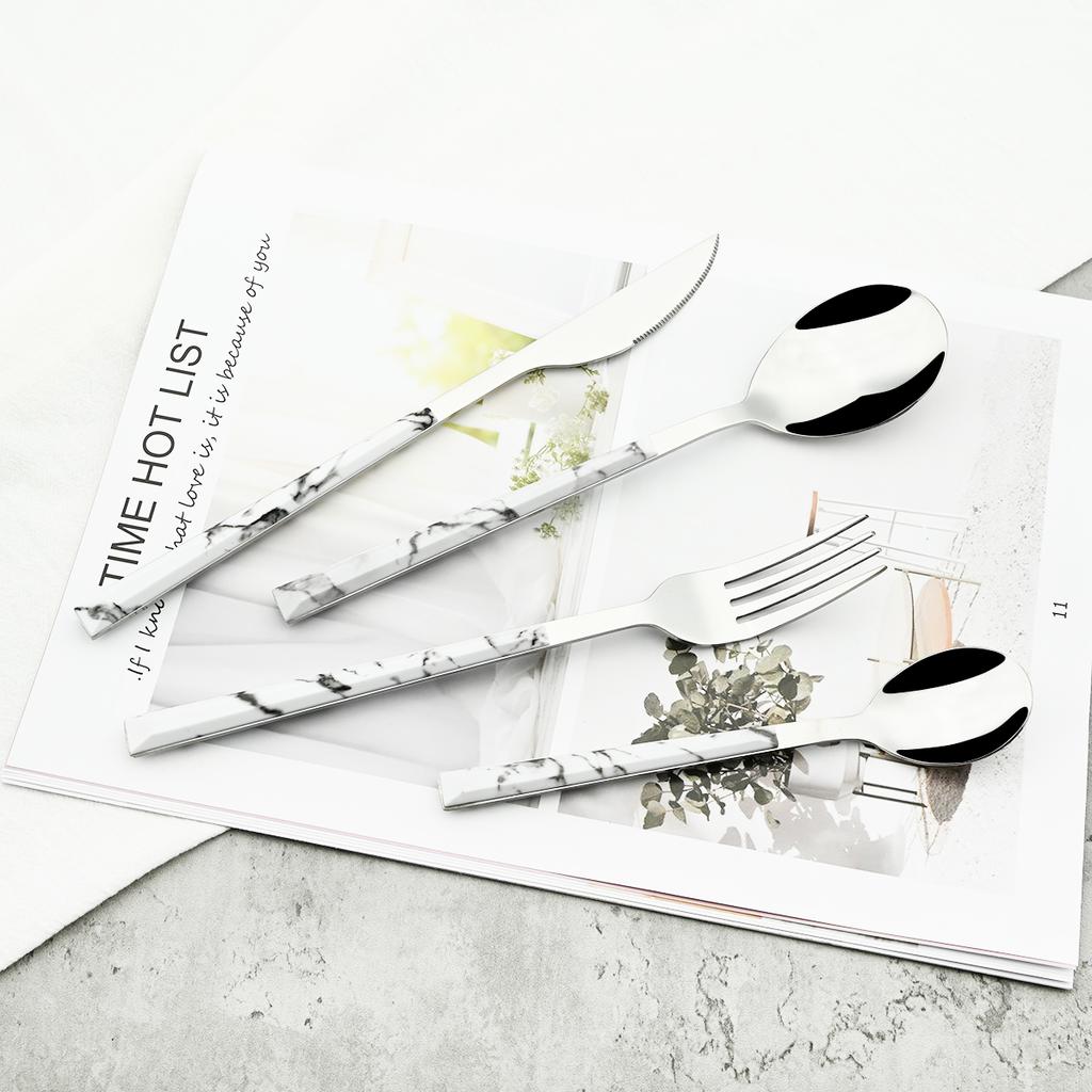 16 шт., набор столовых приборов из нержавеющей стали, имитация деревянной ручки, столовая посуда, зажим, западная посуда, нож, вилка, чайная ложка, набор столового серебра