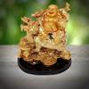 Polyresin Laughing Buddha On Dragon; 10x 13x 8 Cm; Gold; 1 Showpiece; Buddha; Dragon, Buddha,Dragon