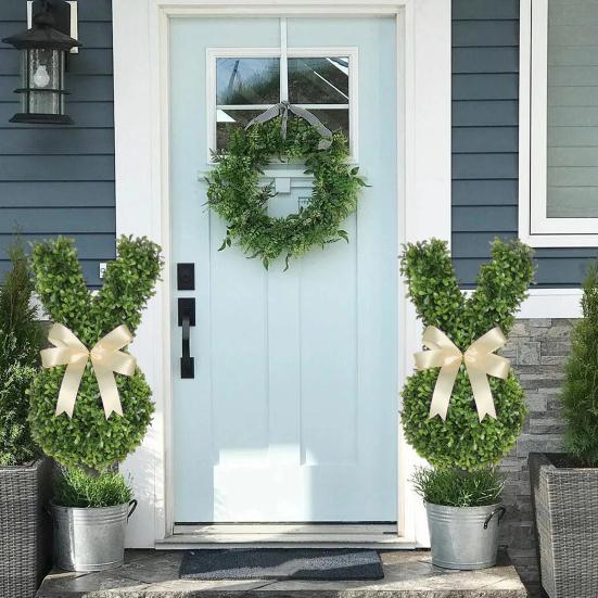 2 шт. Искусственное Топиарийное Дерево-Кролик с Шипом, УФ-Стойкое, Весенние Искусственные Кусты Самшита, Искусственные Кустарники в Форме Кролика для Сада, Патио, Крыльца, В Помещении