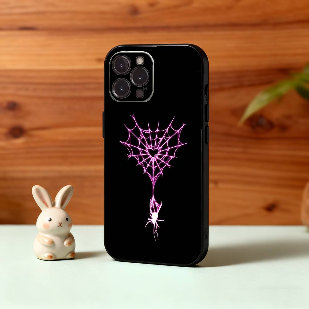 Крутой чехол для телефона с рисунком S-Паутина H-Сердце для iPhone17,16,15,14,13,12Plus,Pro Max,XS,5G Мягкий силикон Черный чехол
