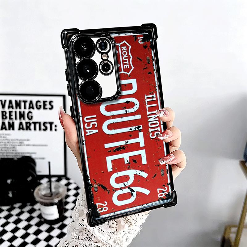 Retro Vintage License Plate Soft Phone Case For Samsung Galaxy S26 Ultra S25 Edge S24 FE S23 Plus S22 S21 + S20 Plating Anti-Fal