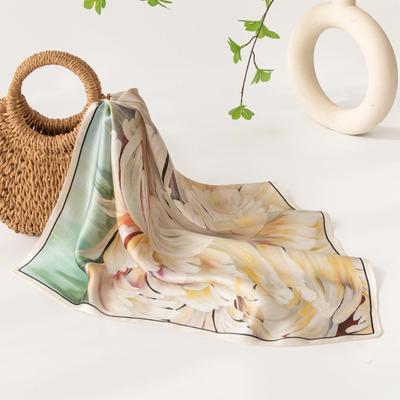 68cm Chrysanthemum Pattern Printed Scarf Women Spring and Summer Thin Imitation Silk Scarf Temperament Versatile Headscarf Shawl