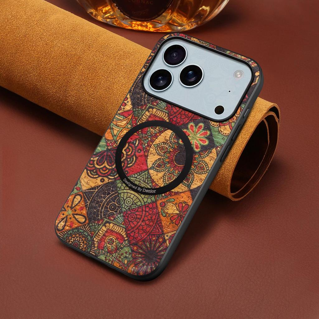 Магнитный чехол Denior из цветочной кожи для iPhone Air, 16/15 Plus, 17 Pro