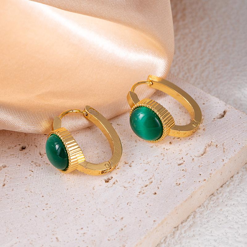 Высококачественные геометрические серьги-гвоздики из нержавеющей стали с имитацией синего бирюзового кошачьего глаза