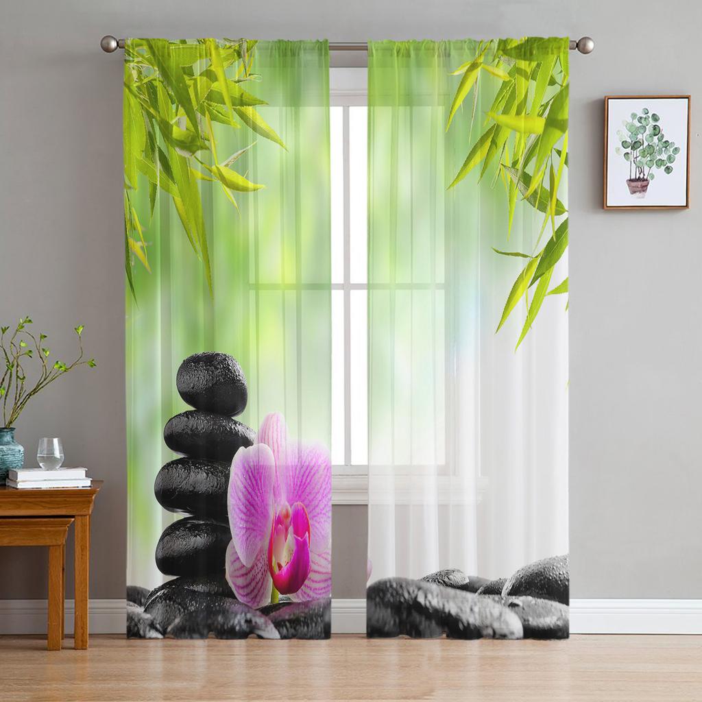 Шторы из тюля Bamboo Zen с изображением орхидей для гостиной, спальни, современные прозрачные занавески из шифона и вуали для кухни