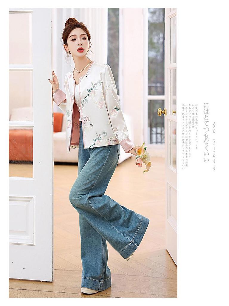 2025 Spring Chinese-Style Women's Sequin Embroidery Frog Button Retro Short Jacket