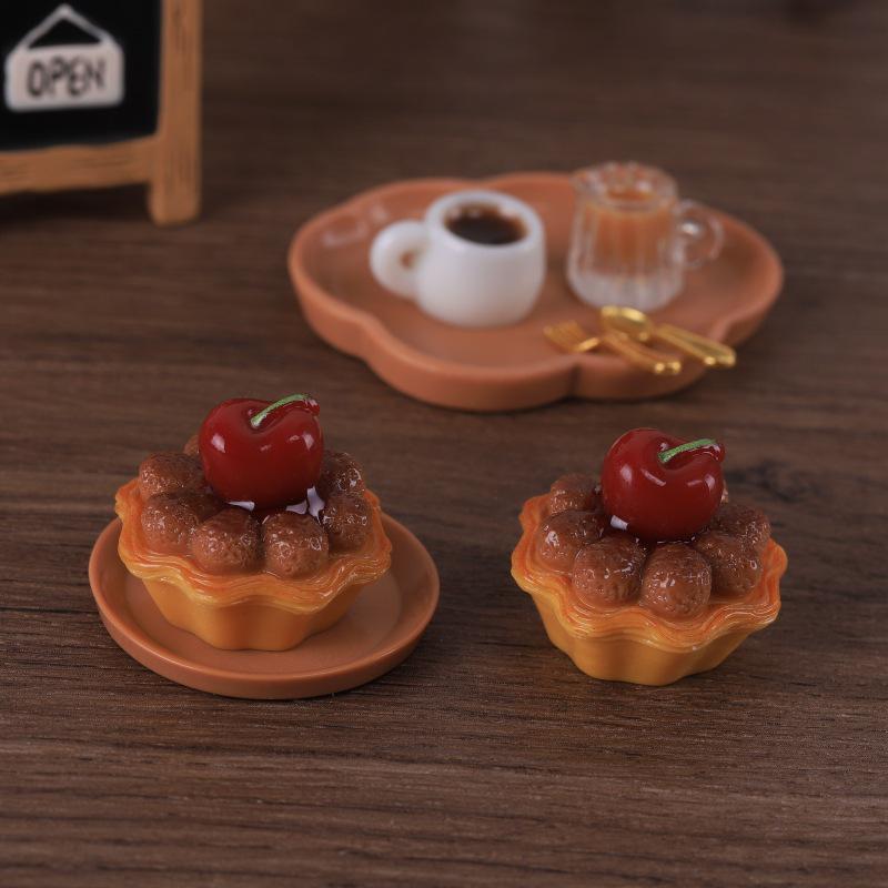 Cherry Cream Mousse Cake Miniature Food Toy Ornament for Dollhouses