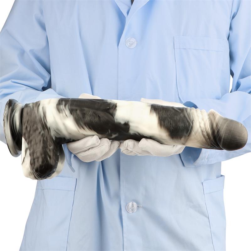 14 дюймов 5,7 см черно-белая смешанная цветовая гамма очень большая очень длинная толстая имитация большого дилдо анальная пробка игрушка