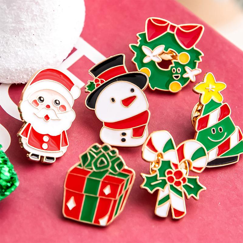 Модная металлическая рождественская брошь мультфильм милый Санта-Клаус снеговик дерево лось эмалированный значок одежда аксессуары подарки