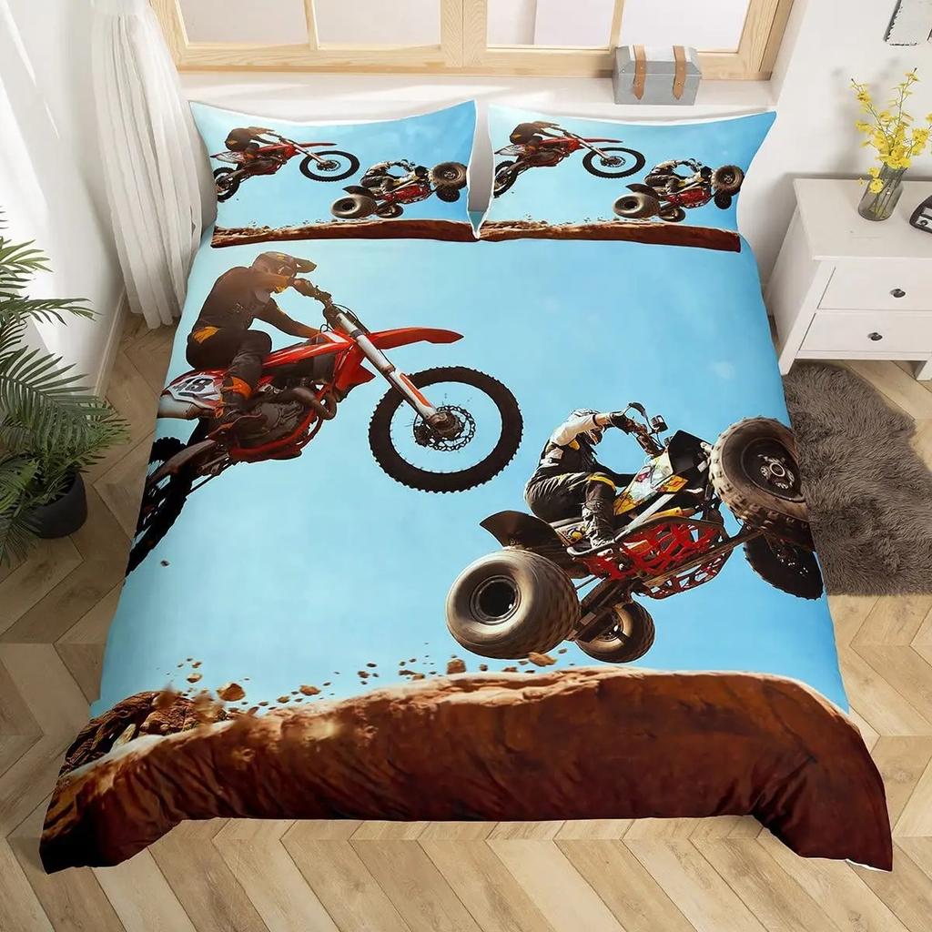 Комплект постельного белья для мотоцикла Dirt Bike, комплект постельного белья Extreme Sports, одеяло для мотокросса, покрывало Cool Motorcycle, покрывало Queen Size