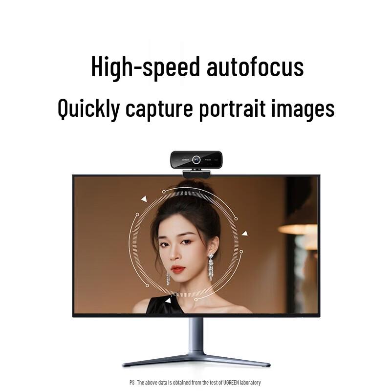 UGREEN 2K HD USB Webcam with Auto-Focus, Dual Mics & Speaker