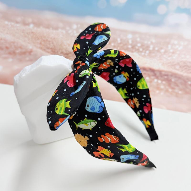 Non Slip Ocean Fish Print Headband with Cute Bow Perfect for Wide Hair Hoop Lovers