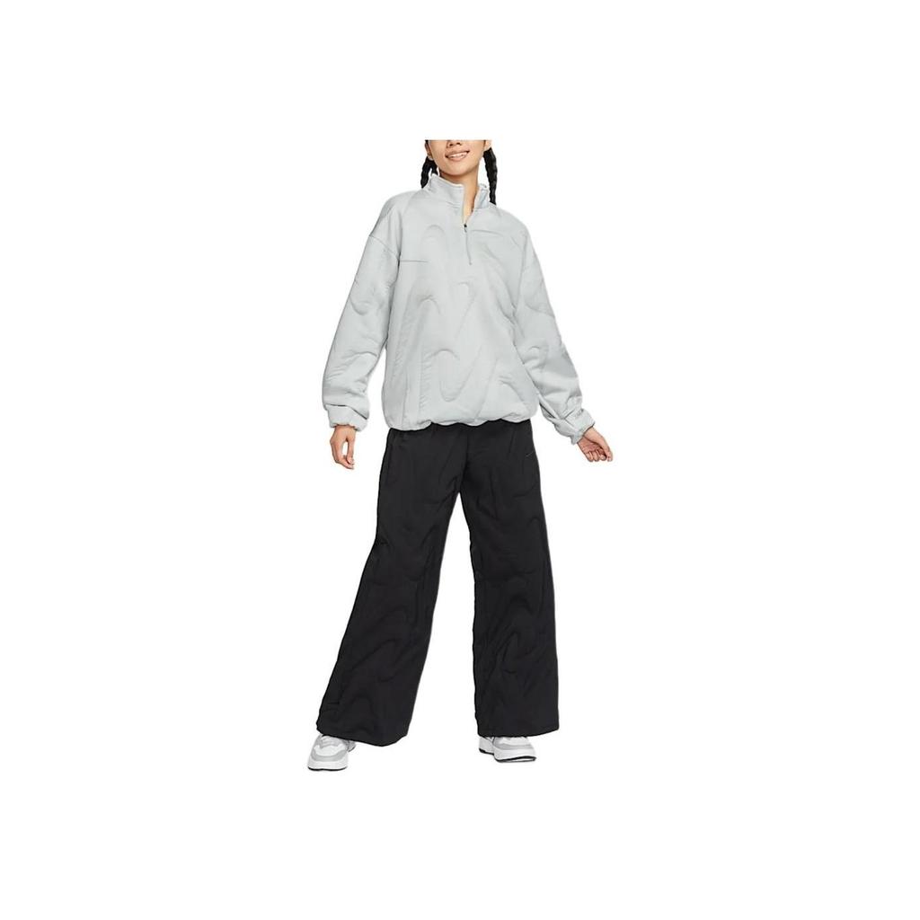 Nike Sportswear Collection Solid Color Half-Zip Stand Collar Pullover Long Sleeve Sweatshirt Women Sweatshirt Birch Light-Silver-Gray FV7807-051