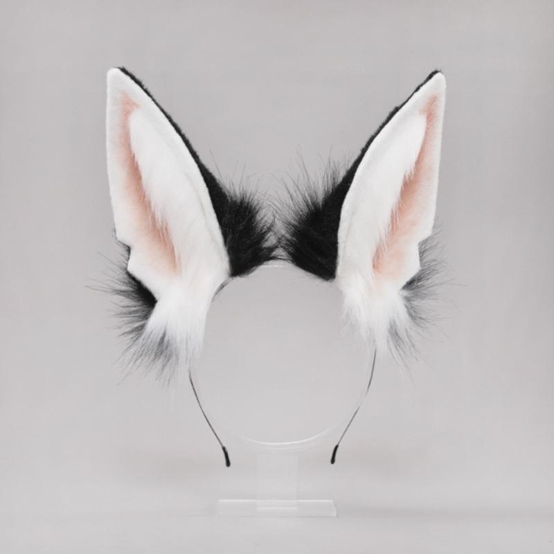 Cosplay Furry Animal Wolf Ears Hair Hoop Lolita Costume Cosplay Long Fur Headpiece for Halloween Party Decoration