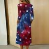 Women's Casual 3/4 Sleeve Button Neck Mid-Length Dress with Abstract Print and Loose Fit for Everyday Wear