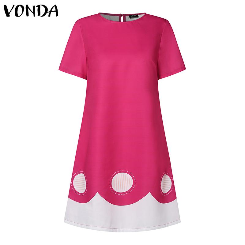 VONDA Женское летнее повседневное тонкое платье с круглым вырезом и коротким рукавом в горошек