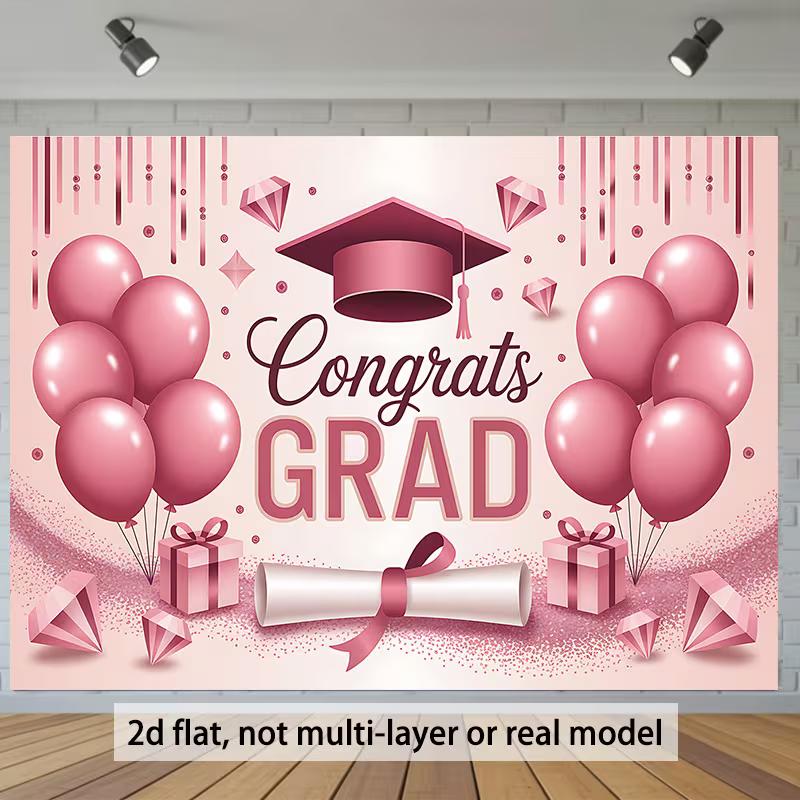2D Pink Graduation Backdrop for Girls' High School or College Grad Parties